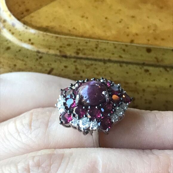 Natural Star Ruby Sterling Silver Cocktail Ring Size 5 - Picture 13 of 14